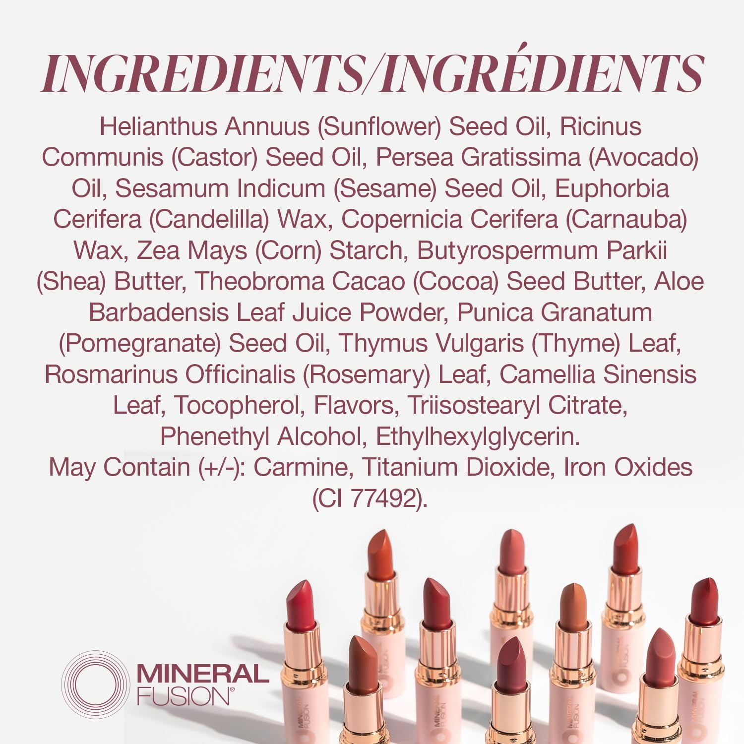 Mineral Fusion lipstick nourished by avocado oil for lips