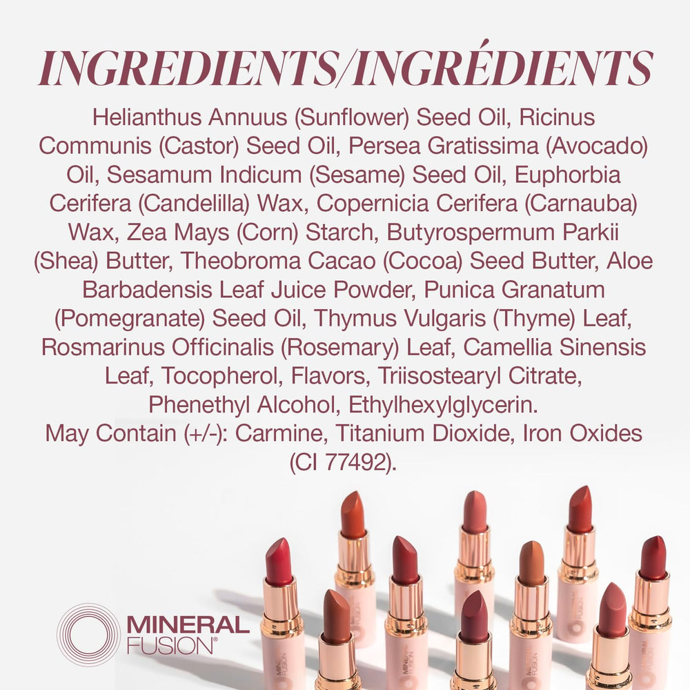 Mineral Fusion lipstick nourished by avocado oil for lips