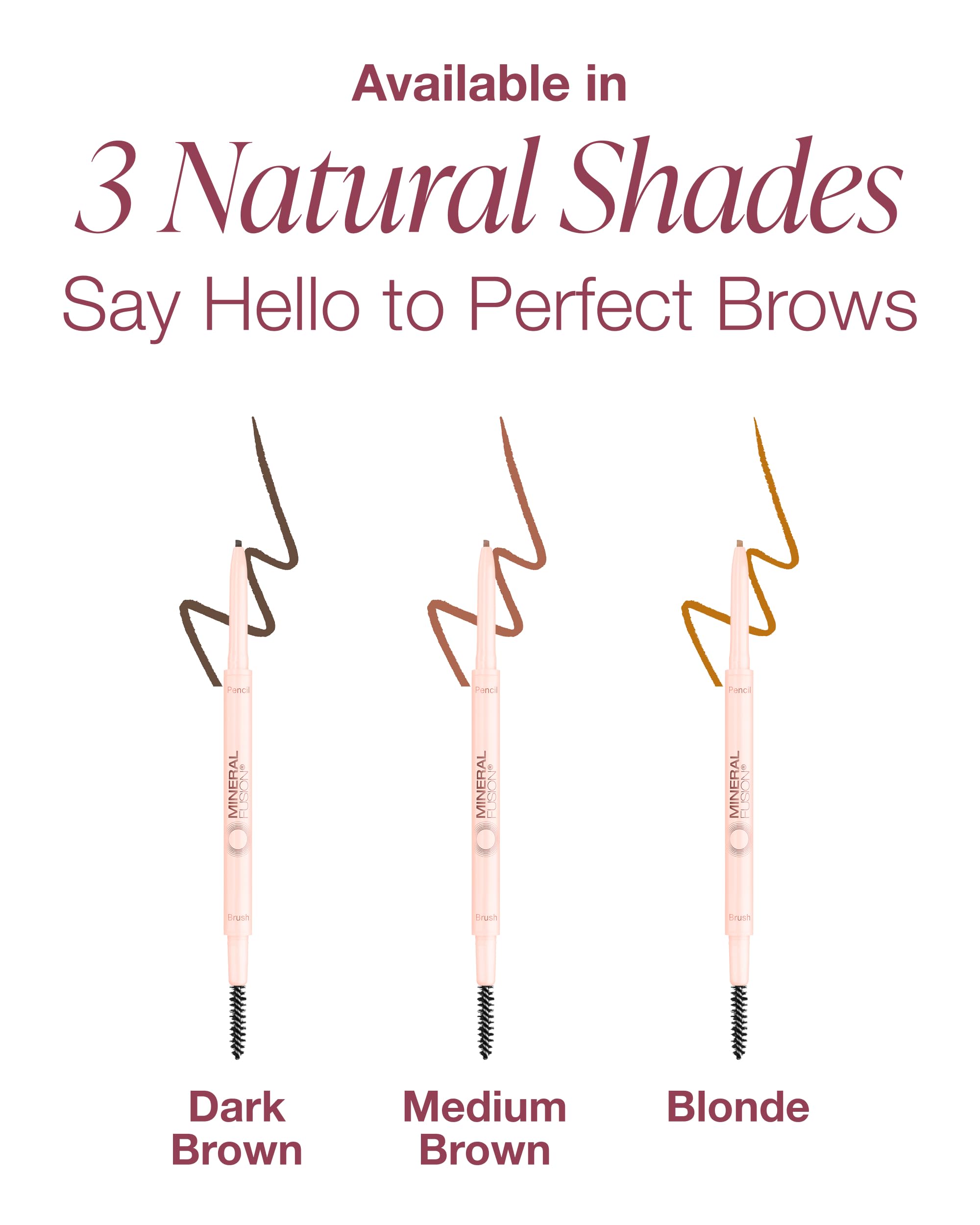 Mineral Fusion brow pencil swatch demonstrates rich pigment on skin.
