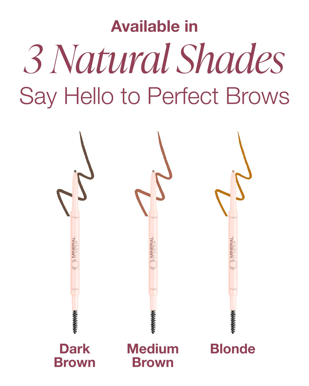 Mineral Fusion brow pencil swatch demonstrates rich pigment on skin.