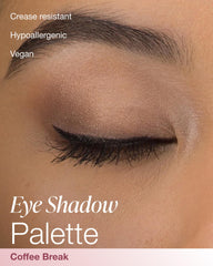 Mineral Fusion Coffee Break palette open shows four versatile shades for nude to bold looks.