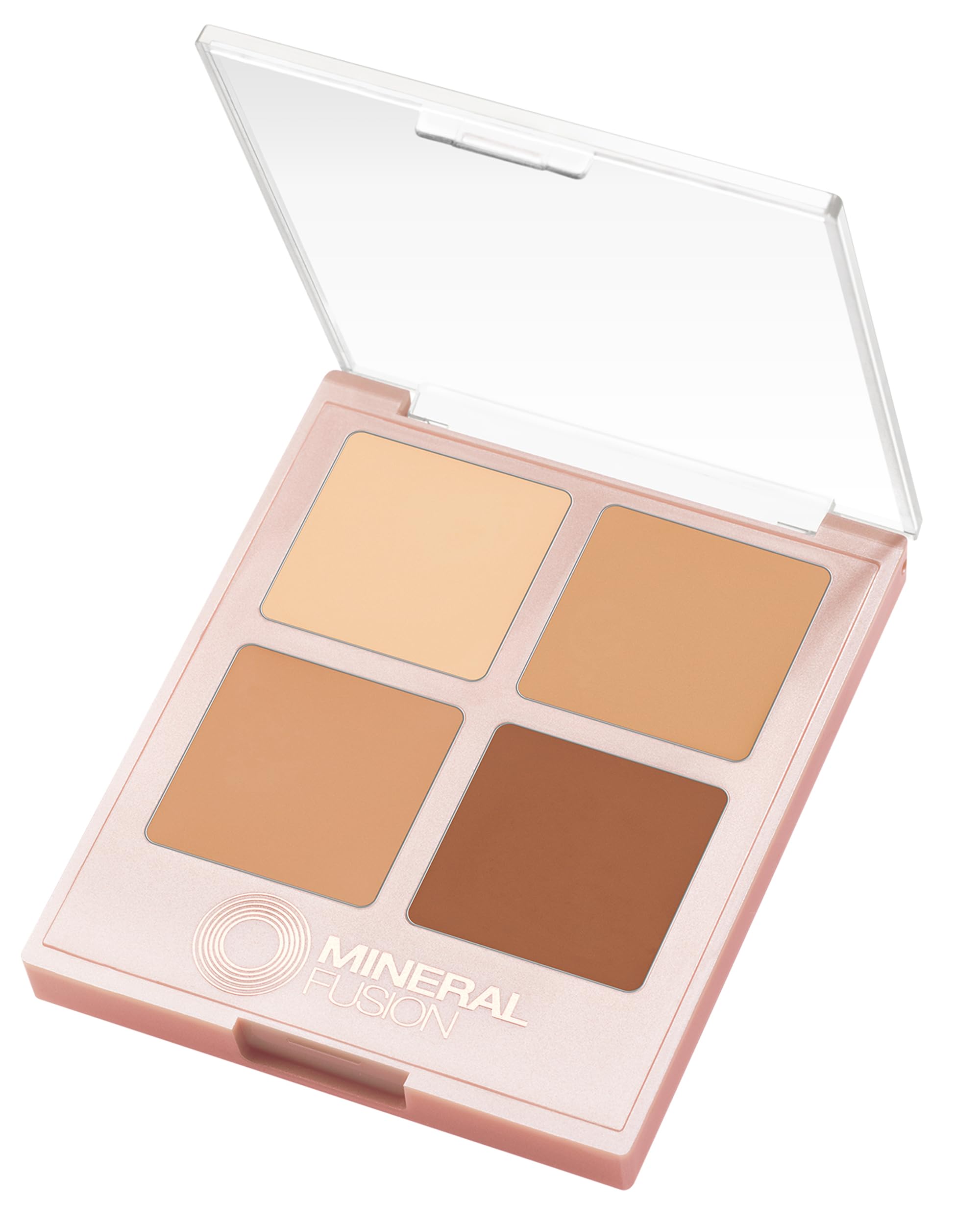 Mineral Fusion Decadence concealer palette closeup shows creamy shades for seamless blend.