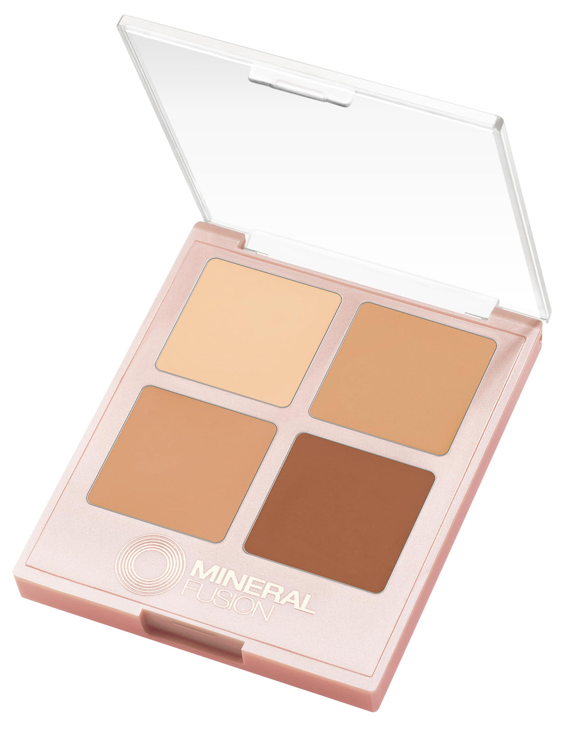 Mineral Fusion Decadence concealer palette closeup shows creamy shades for seamless blend.