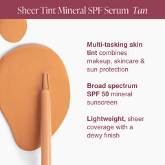 Mineral Fusion Face Serum tinted SPF 50 swatch on skin highlights sheer coverage.
