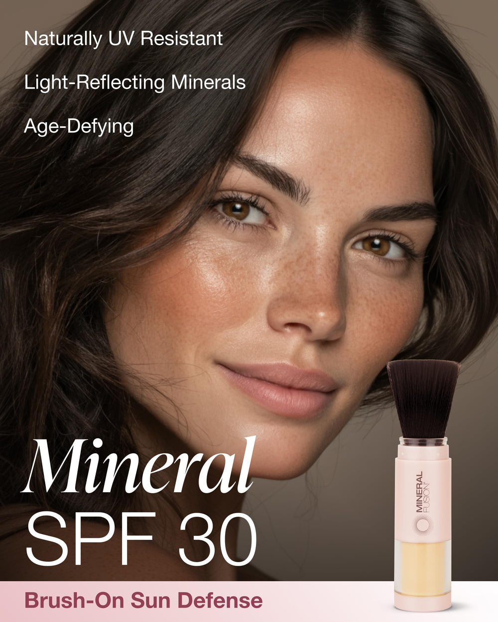 Mineral Fusion invisible mineral sunscreen blending naturally on skin tones.