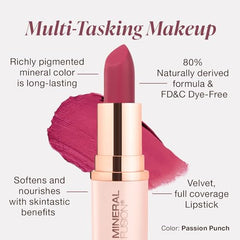 Mineral Fusion lipstick showing smudge-free, smooth application