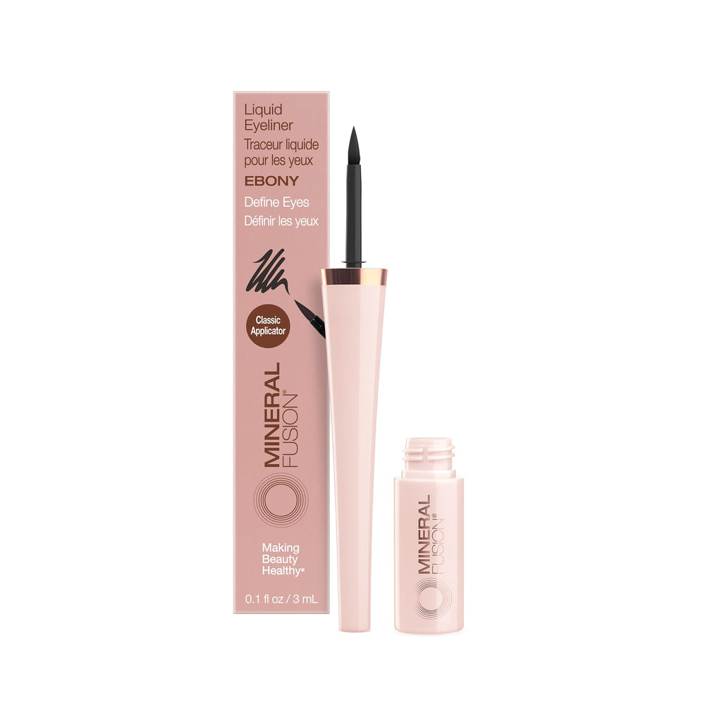 Mineral Fusion Liquid Eyeliner Ebony swatch showing rich mineral color for defined eyes