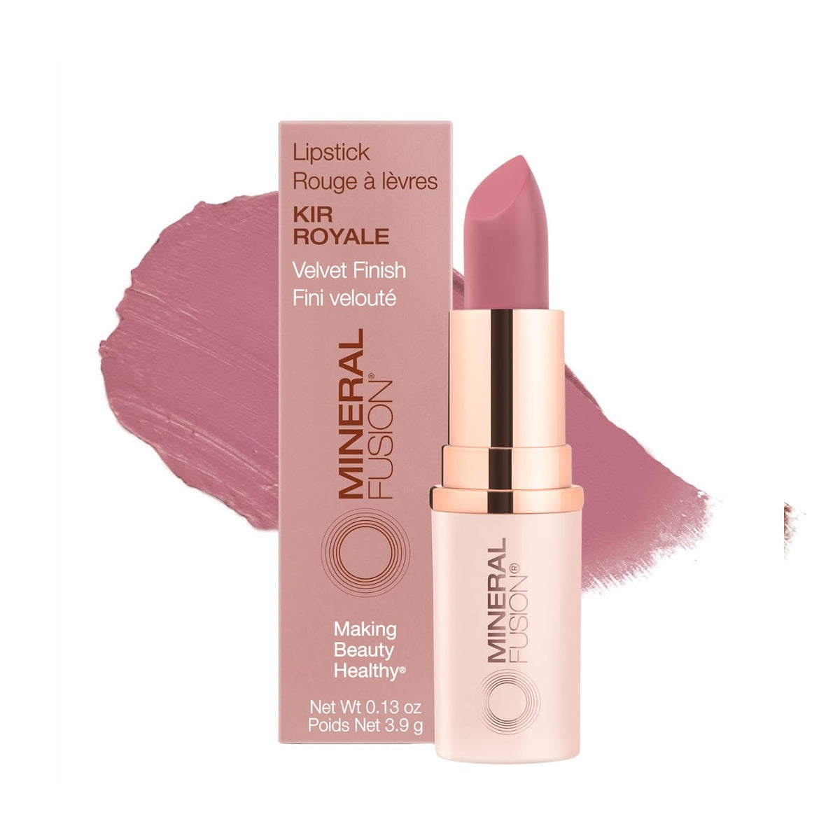 Mineral Fusion Kir Royale lipstick glide displaying vivid color and long-lasting finish.