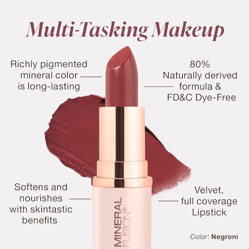Mineral Fusion Negroni swatch on arm displays rich pigment.