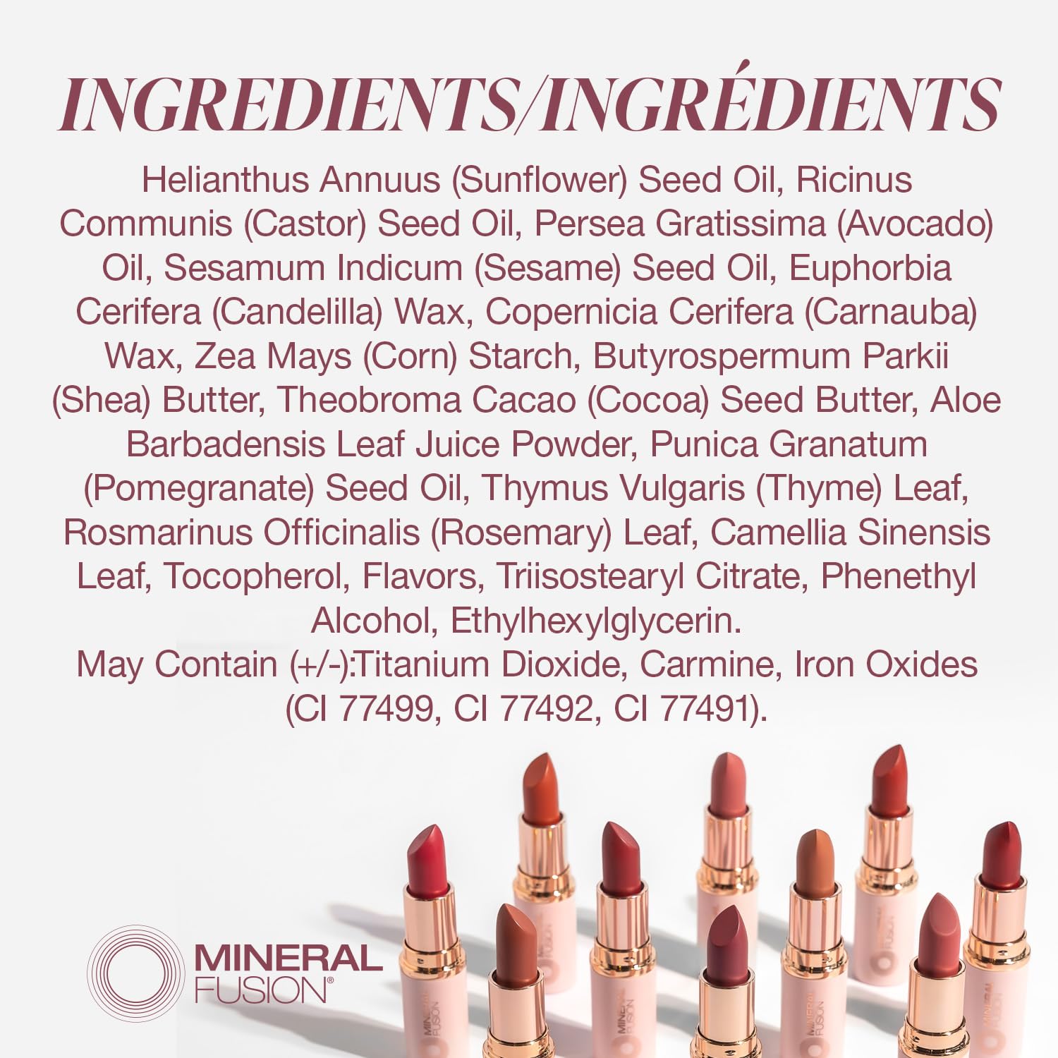 Mineral Fusion Paloma with avocado oil hydrates and nourishes lips throughout the day.