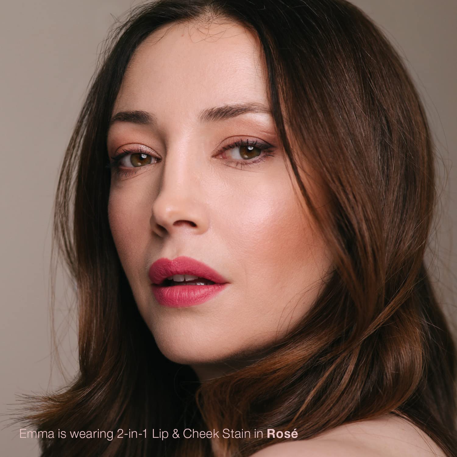 Mineral Fusion Rose Lip Cheek Stain swatch on cheeks provides a natural flush.