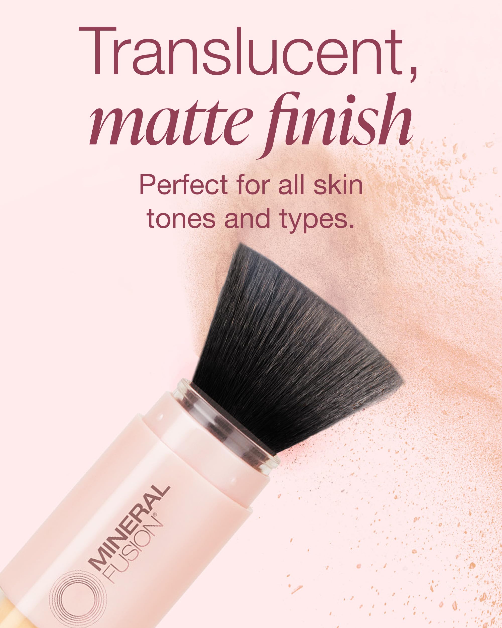 Mineral Fusion powder sunscreen blends evenly across all skin tones for quick protection.