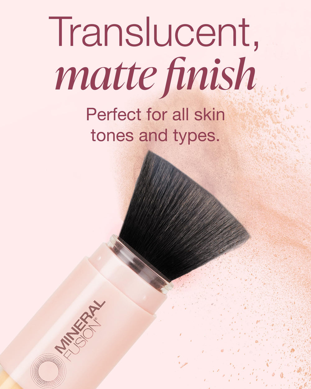 Mineral Fusion powder sunscreen blends evenly across all skin tones for quick protection.
