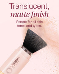 Mineral Fusion powder sunscreen blends evenly across all skin tones for quick protection.