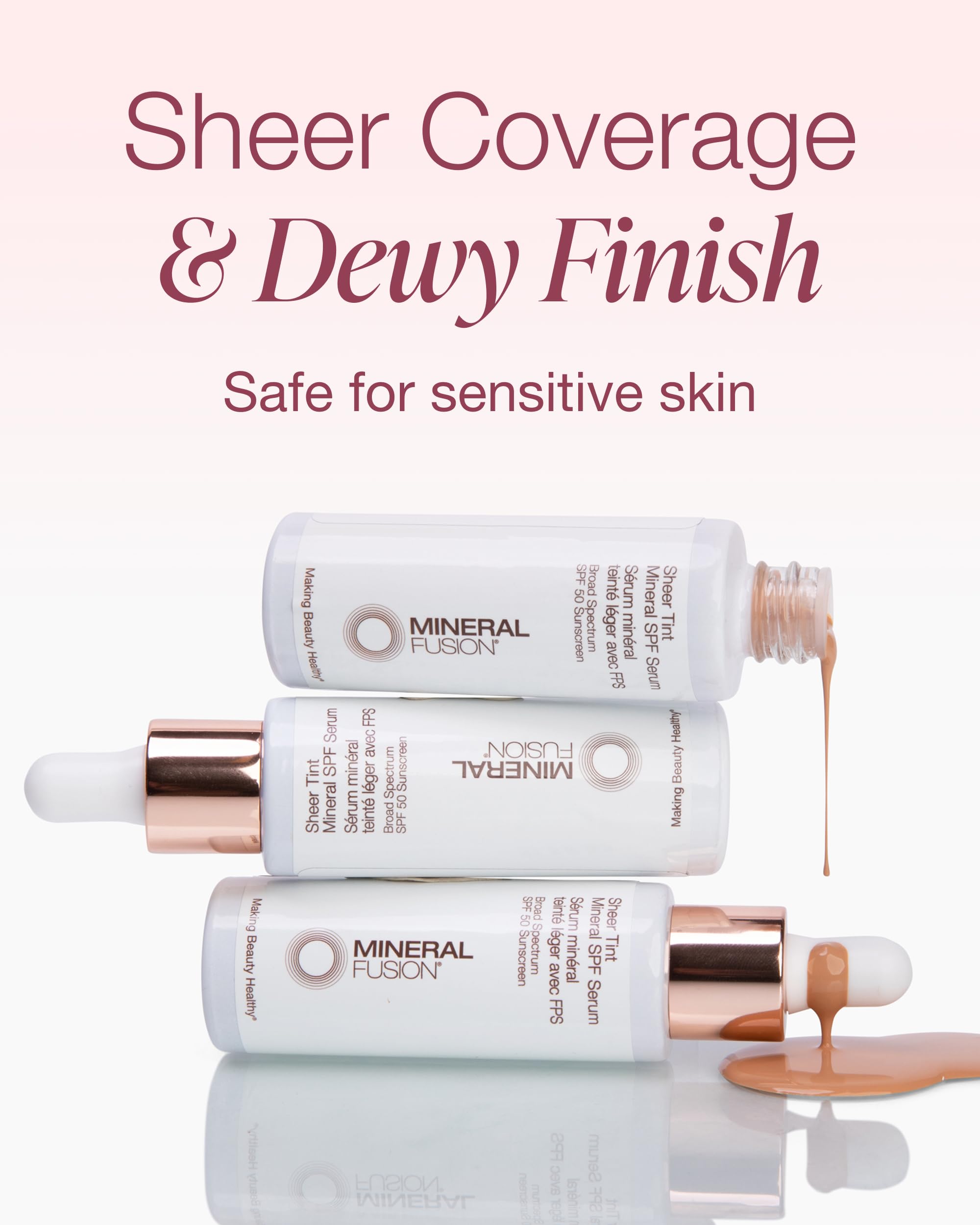 Mineral Fusion on-cheek dewy finish highlights radiant glow.