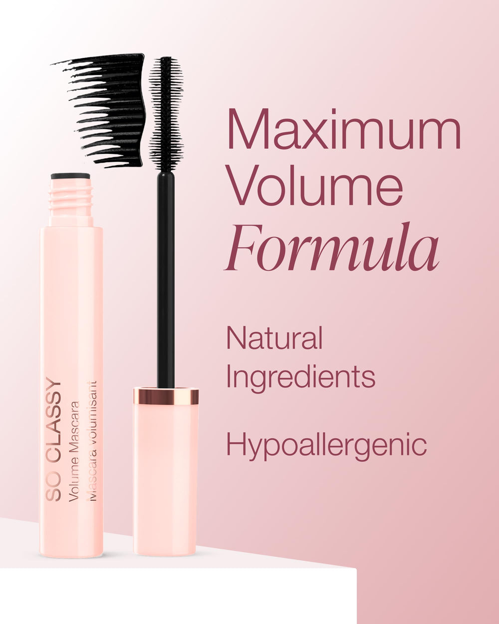Mineral Fusion So Classy Volume Mascara lashes glam shot conveys voluminous, fluttery lashes