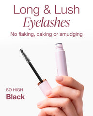 Mineral Fusion So High mascara on lashes showing length and defined shape.