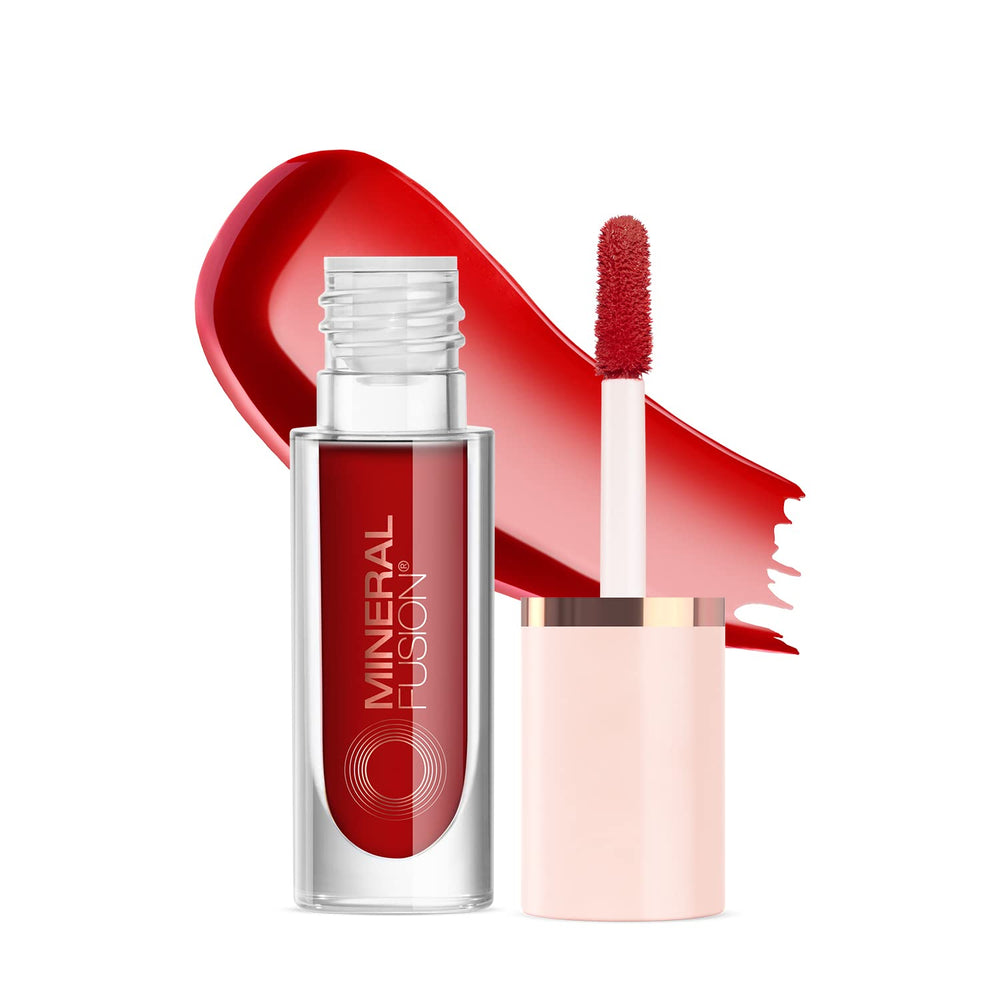 Mineral Fusion Syrah lip stain bottle shows vibrant, hydrating matte color for lips.