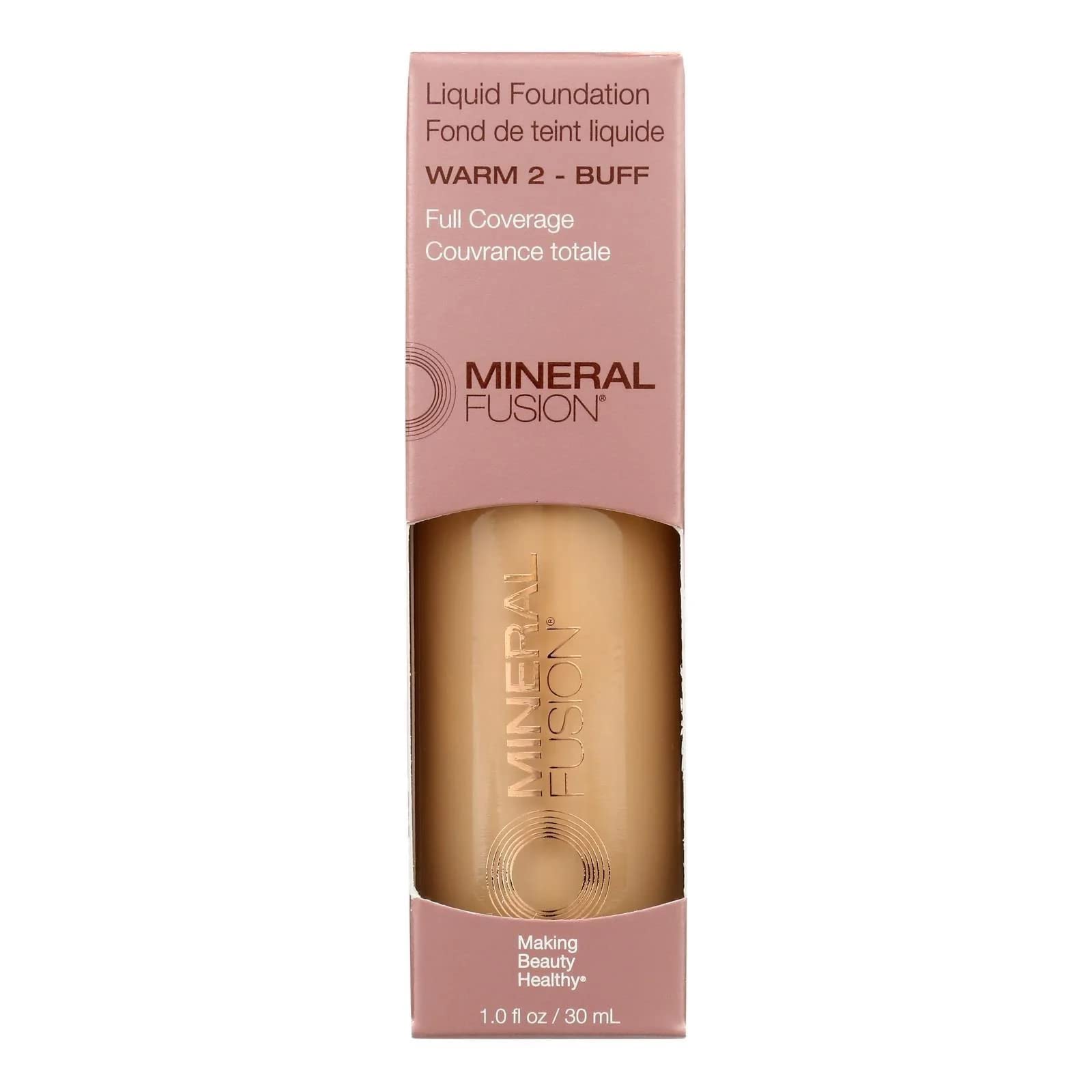 Mineral Fusion Warm 2 foundation in a 1oz bottle for natural, buildable coverage.