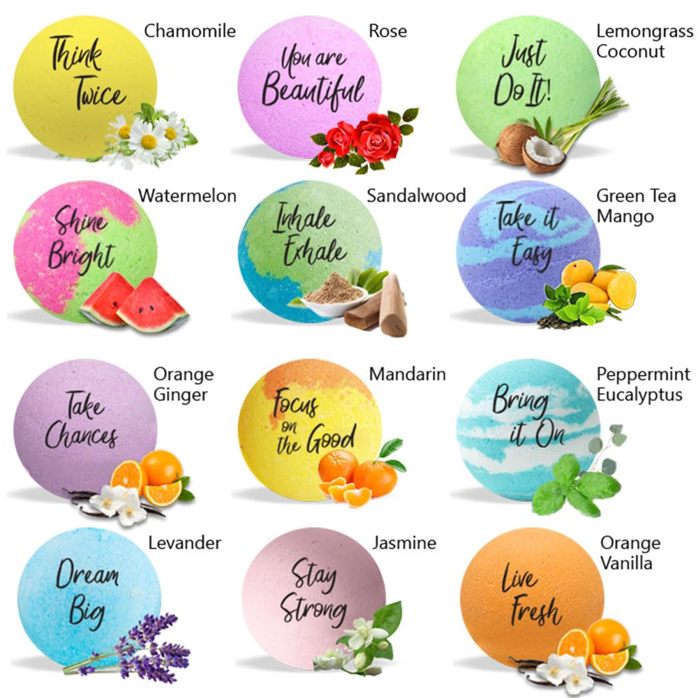 Mineral Me California bath bombs with shea butter for skin-softening moisture.