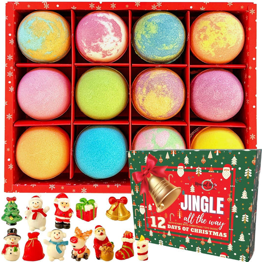 Mineral Me California Christmas advent calendar bath bombs with daily surprise toy for kids.