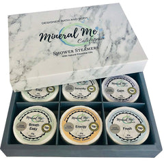 Mineral Me California home spa setup with aromatherapy shower steamers