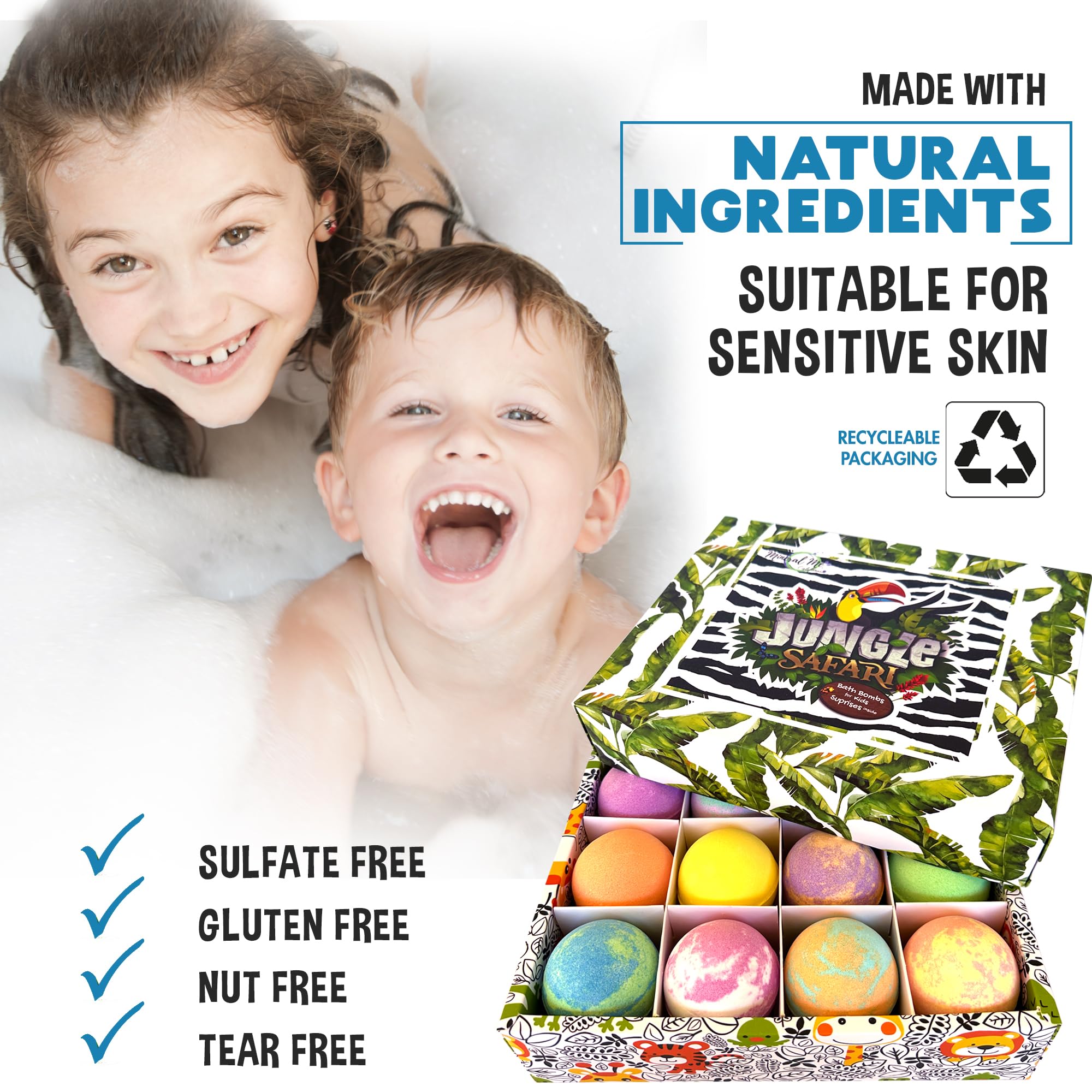 Mineral Me California jungle animal toy inside enhances gift-ready bath set.