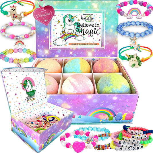 Mineral Me California unicorn bath bombs reveal hidden bracelets inside for playful bath time