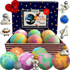 Mineral Me Galaxy bath bomb colors water with vibrant hues for kid-friendly bath time.