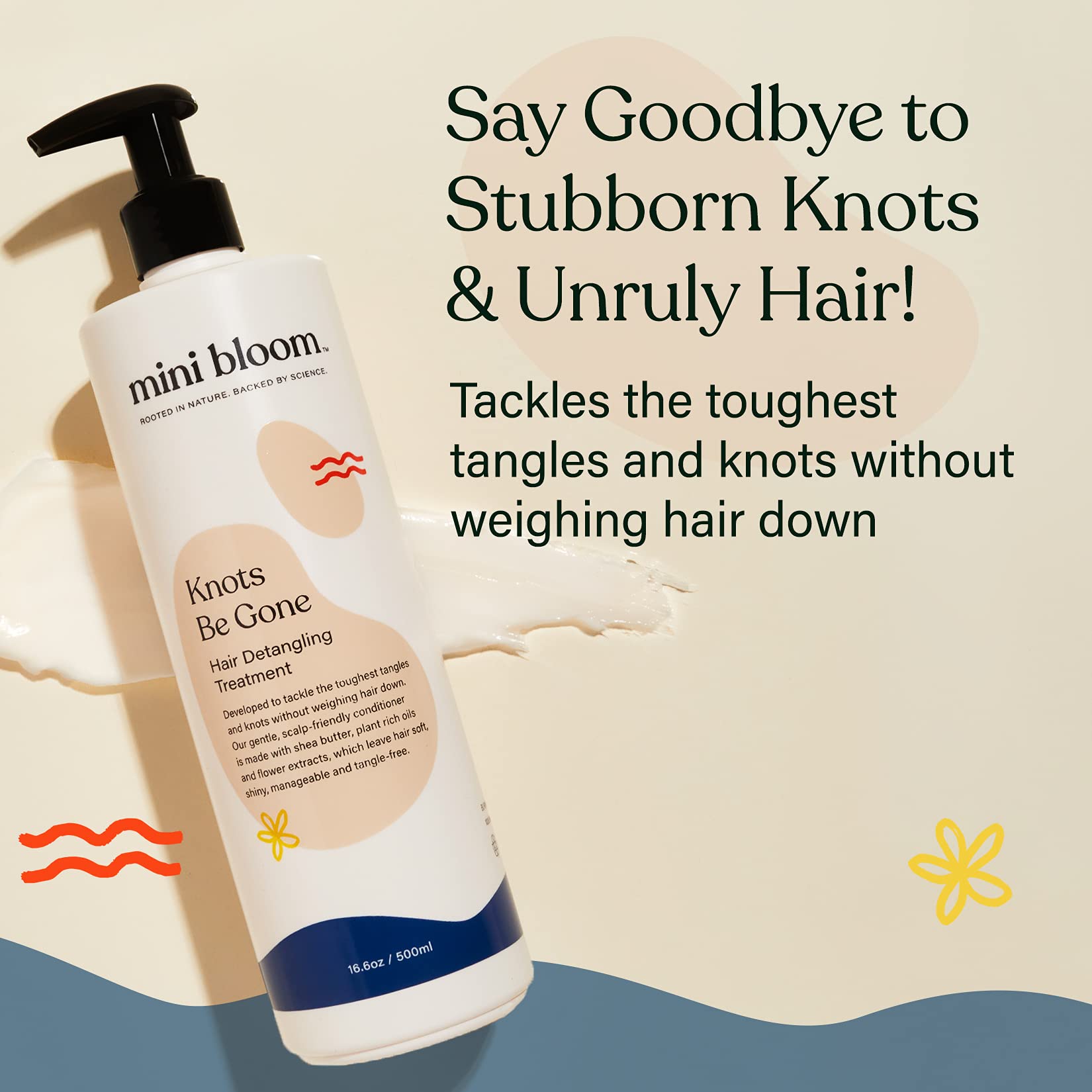 Mini Bloom Knots Be Gone creamy detangler close-up softening knots