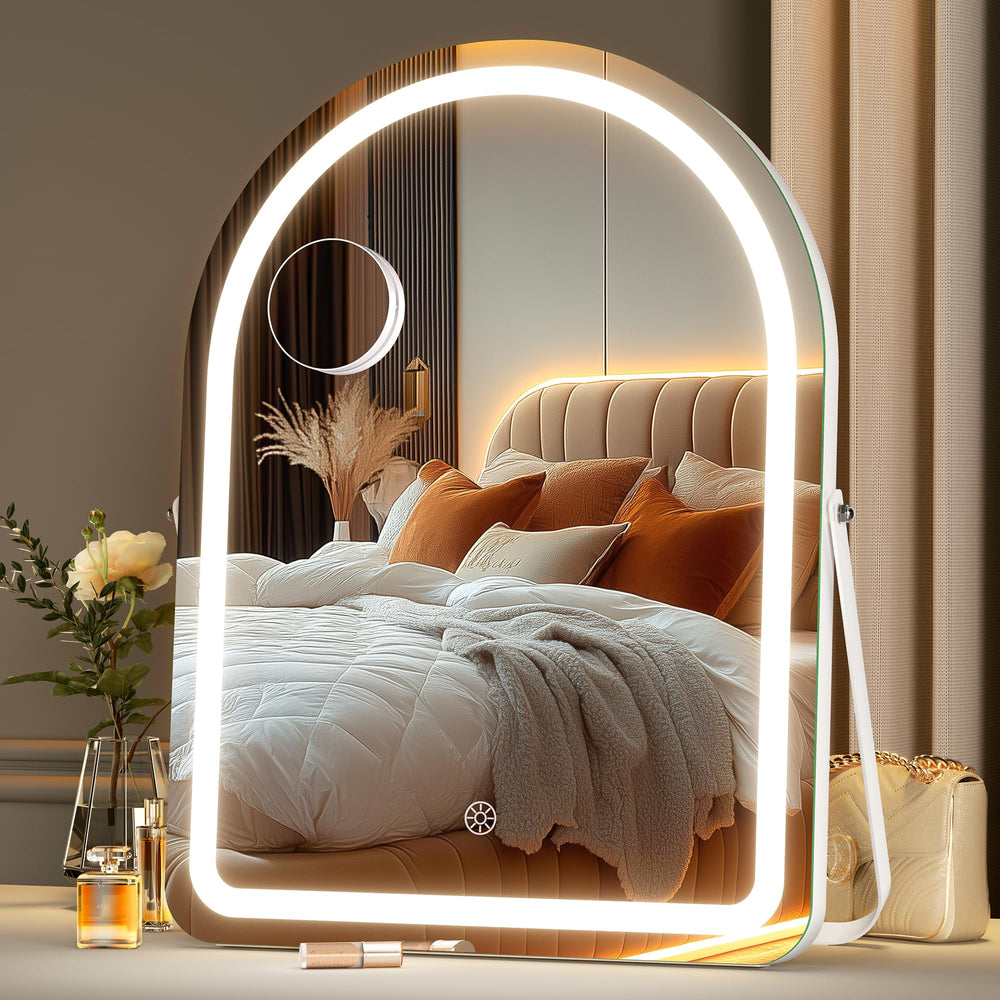 MINISO vanity mirror with arched frame for wide facial coverage.