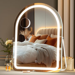 MINISO vanity mirror with arched frame for wide facial coverage.