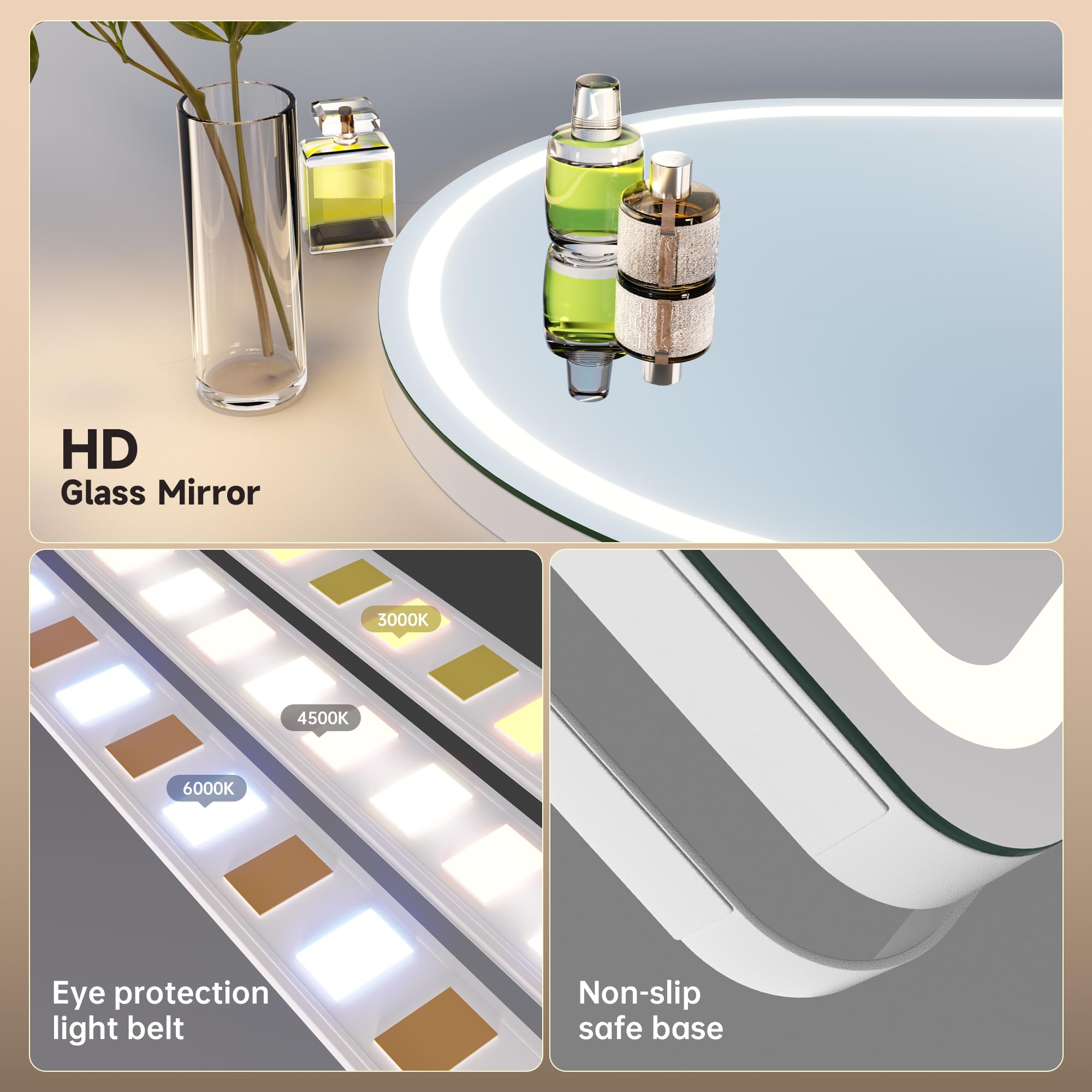 MINISO vanity mirror smart touch controls for quick light and color changes.