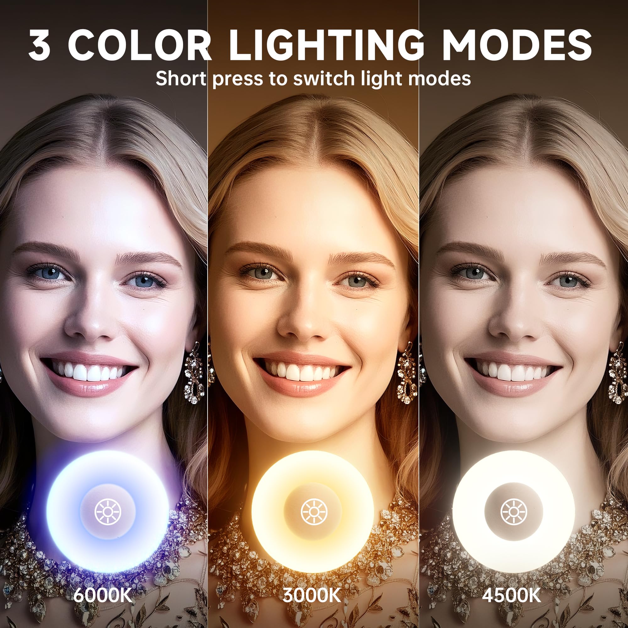 MINISO vanity mirror offers three-color light modes for versatile makeup lighting.