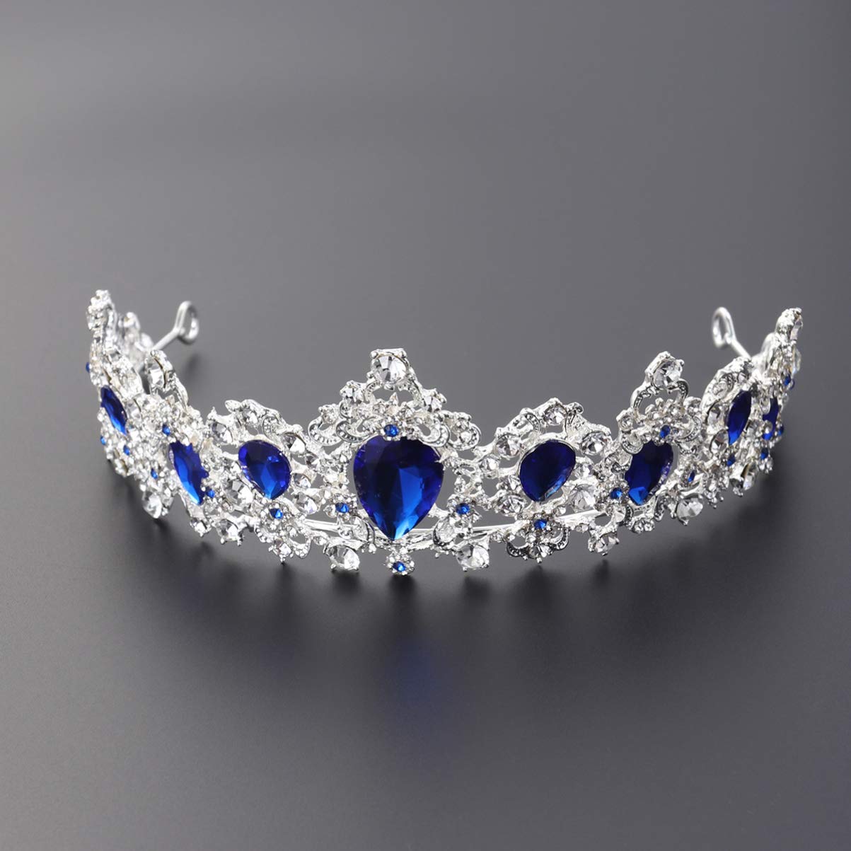 Minkissy royal blue tiara front view showcasing elegant design.