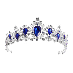 Minkissy royal blue wedding tiara with crystal rhinestones for a regal bridal look.