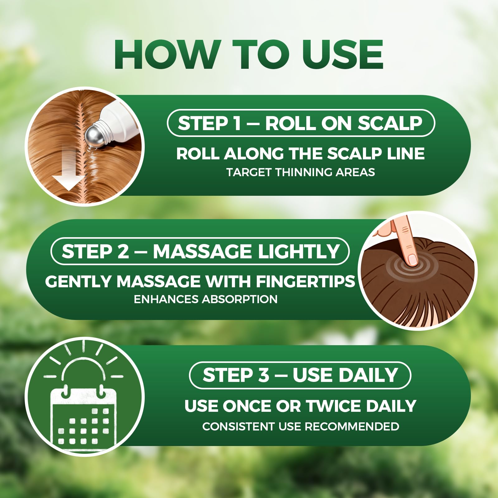 Minyang Orrenaturals roll-on application showing mess-free scalp treatment.