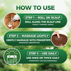 Minyang Orrenaturals roll-on application showing mess-free scalp treatment.