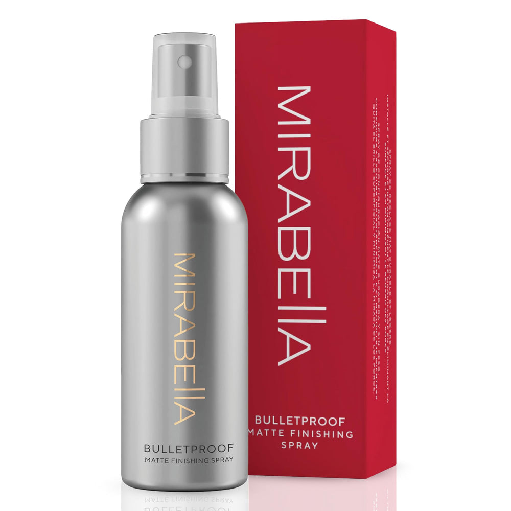 Mirabella Bulletproof Matte Setting Spray bottle pour shows controlled mist for long wear