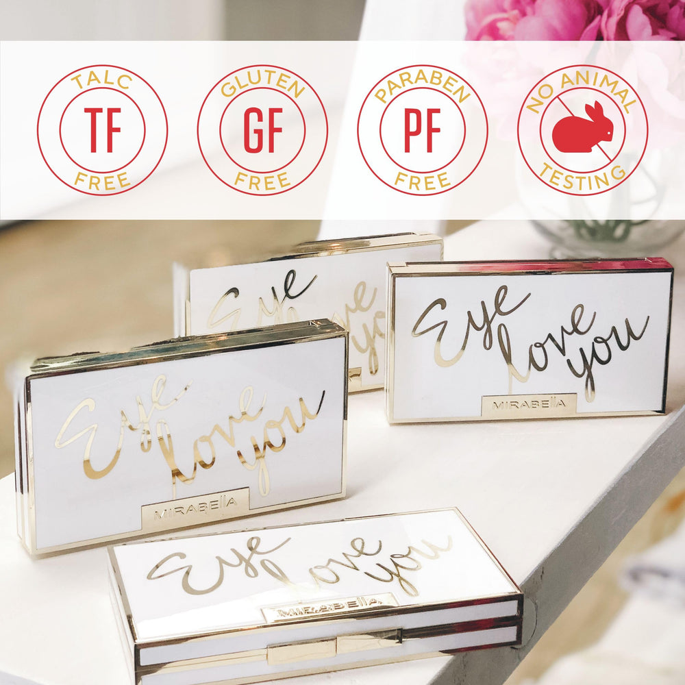 Mirabella Eye Love You packaging highlighting clean beauty and cruelty-free features