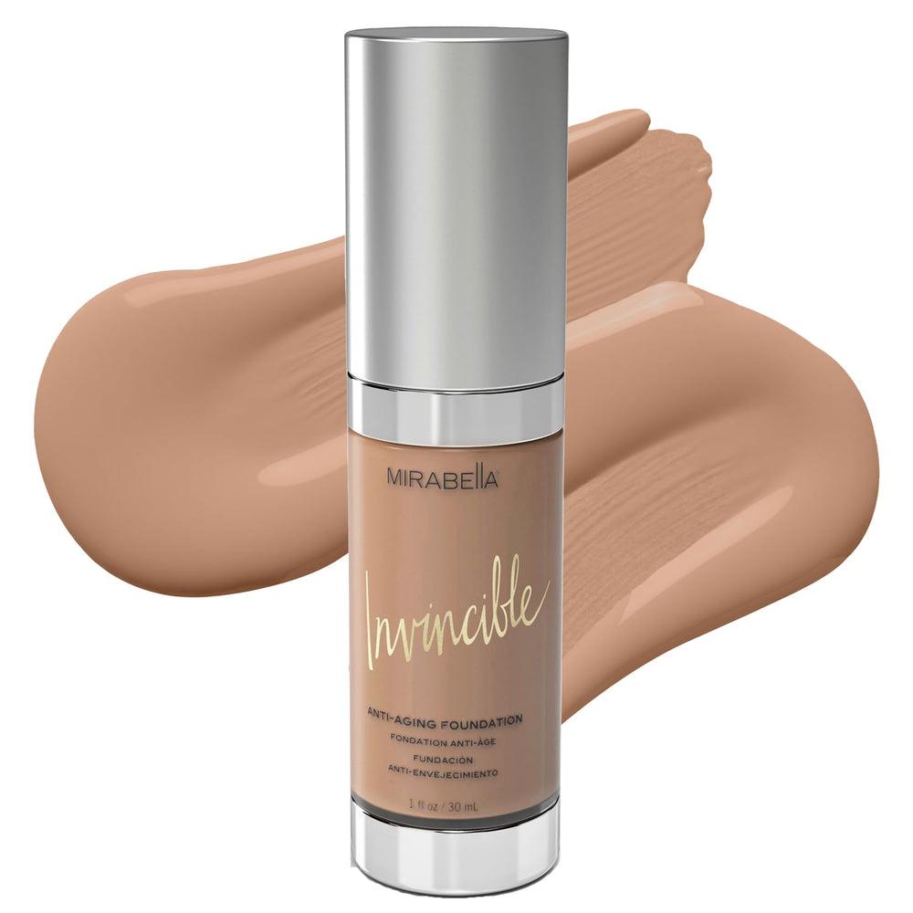 Mirabella Invincible foundation bottle showing hydration for all-day comfort