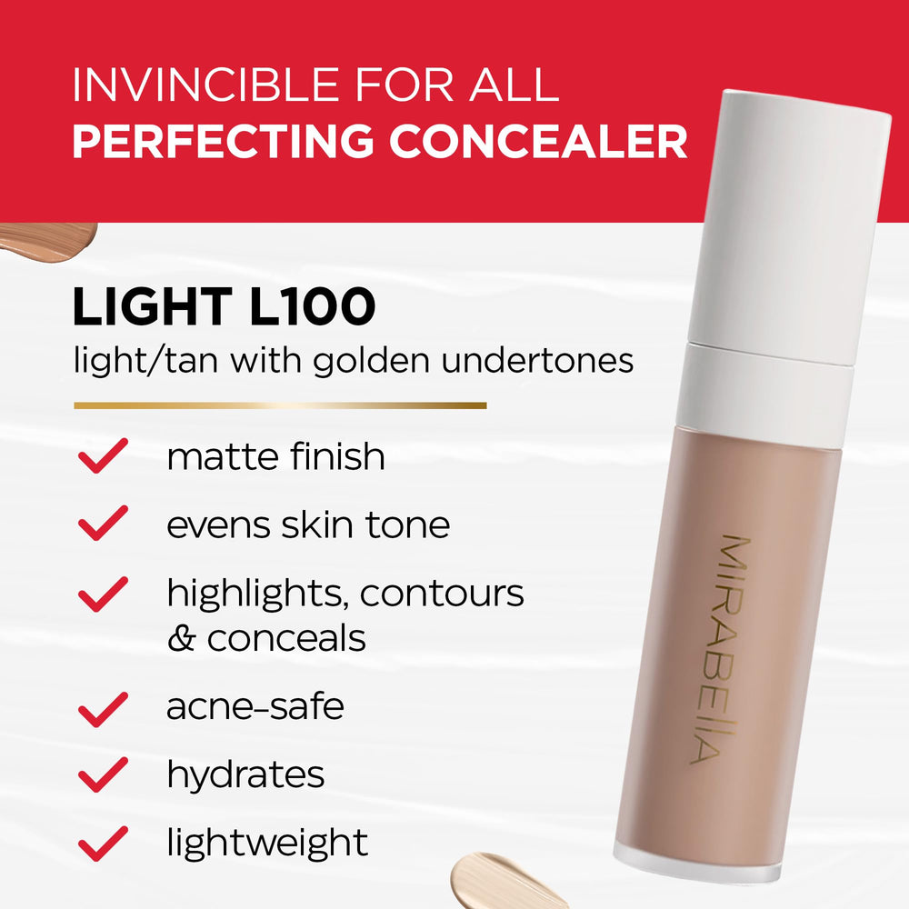 Mirabella Invincible Light L110 swatch demonstrates shade match for fair skin tones.
