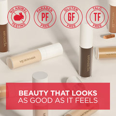 Mirabella Invincible swatch in medium shows versatility across skin tones.