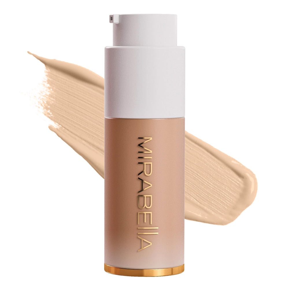 Mirabella Invincible HD bottle with pump, delivering hydrating, lightweight full-coverage makeup.