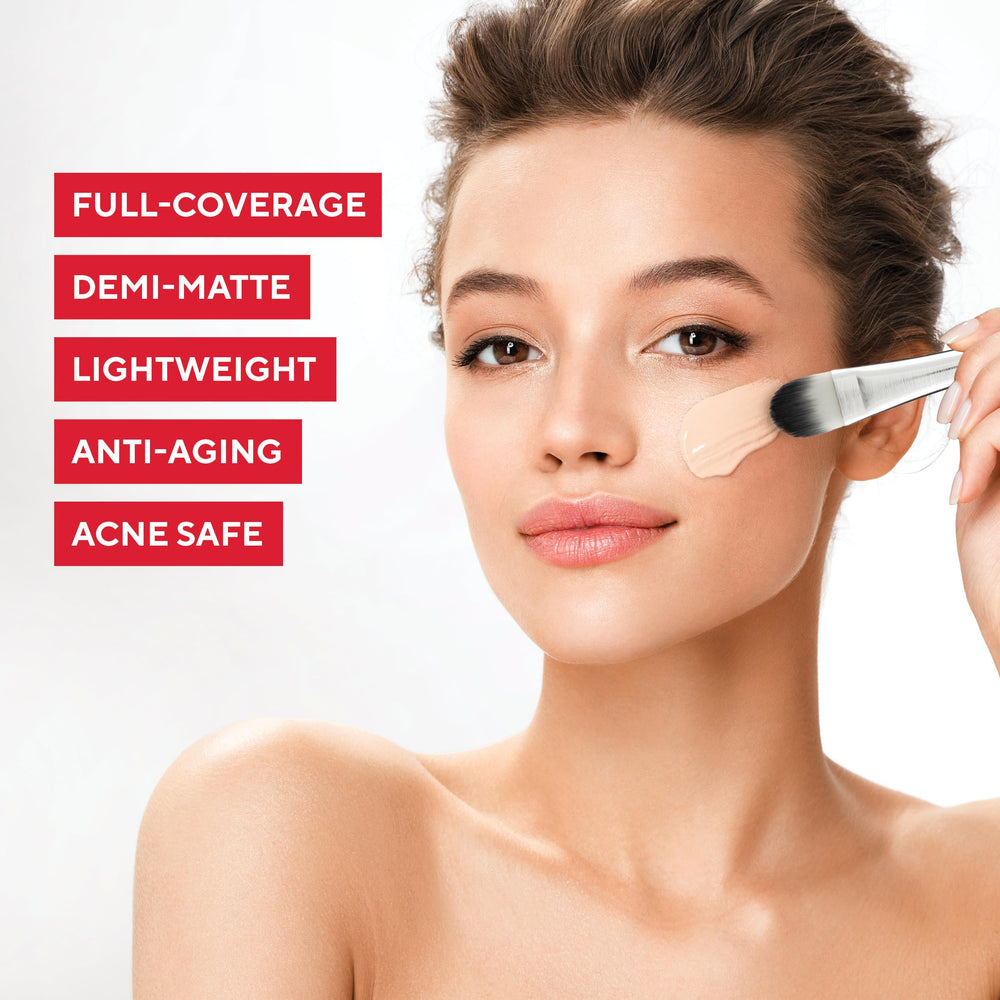Close-up texture of Mirabella Invincible HD foundation with demi-matte finish.
