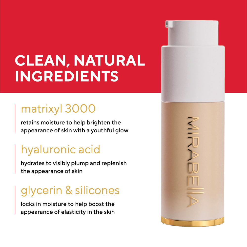 Mirabella Invincible HD bottle in glass with airless pump preserves moisture.