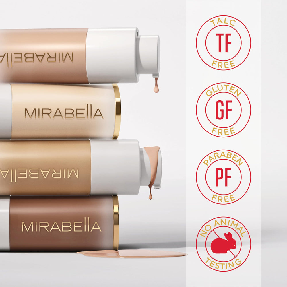 Mirabella Invincible HD foundation on skin showing natural demi-matte glow.