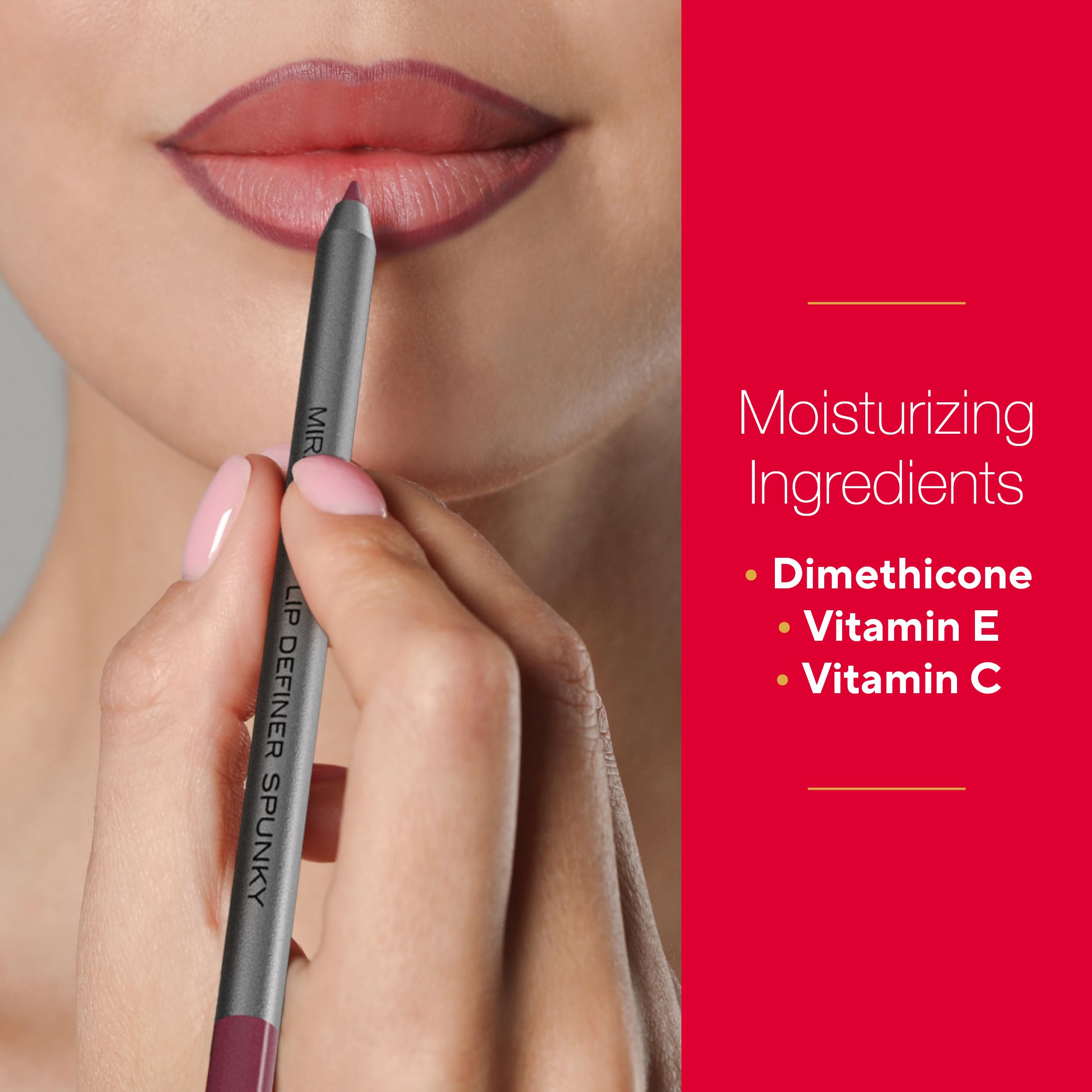 Mirabella Line & Define lip definer precision tip delivers clean lines with a comfortable glide.