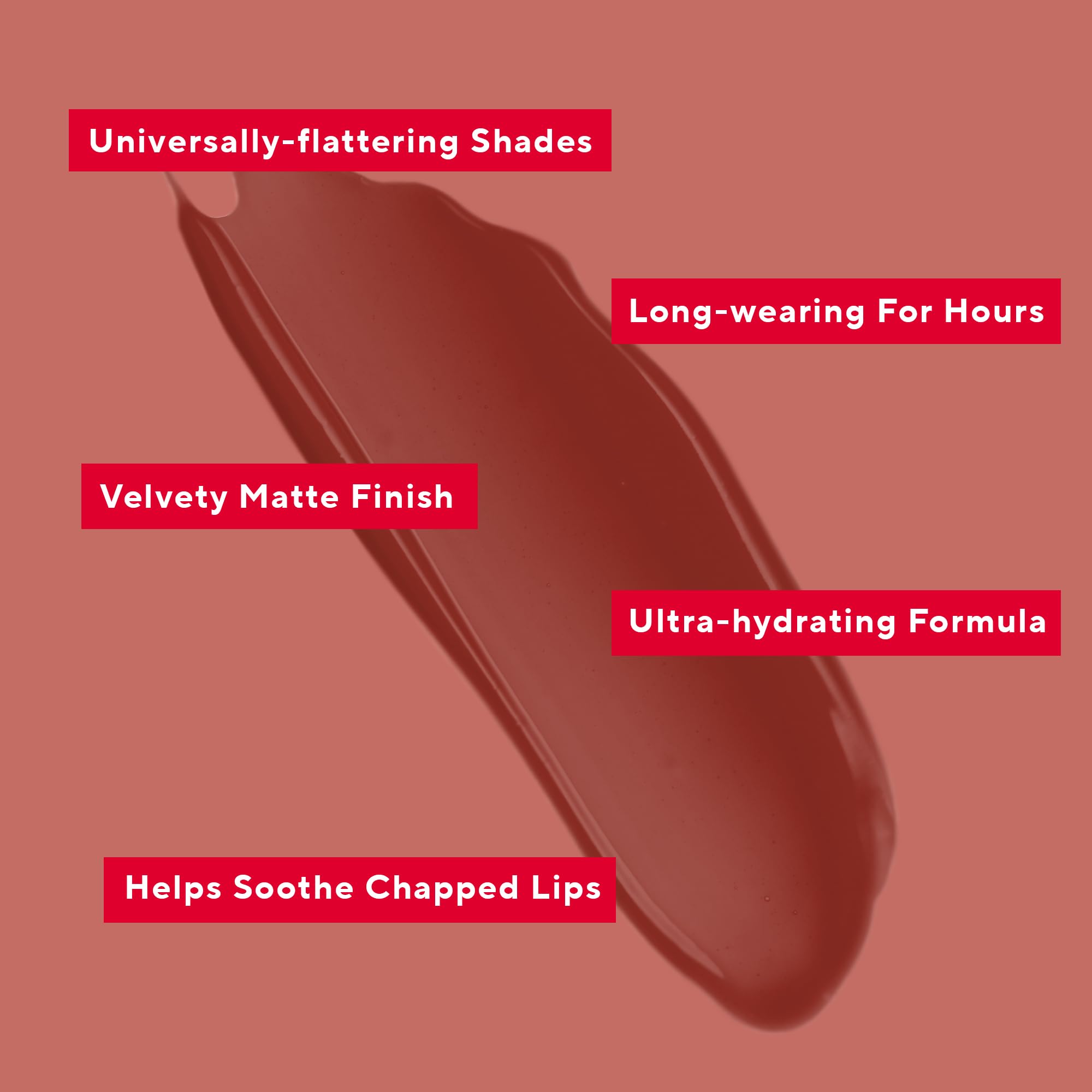 Mirabella Luxe Matte Lip Gloss swatches displaying rich, opaque pigment.