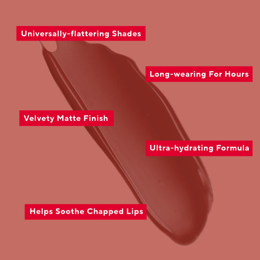 Mirabella Luxe Matte Lip Gloss swatches displaying rich, opaque pigment.